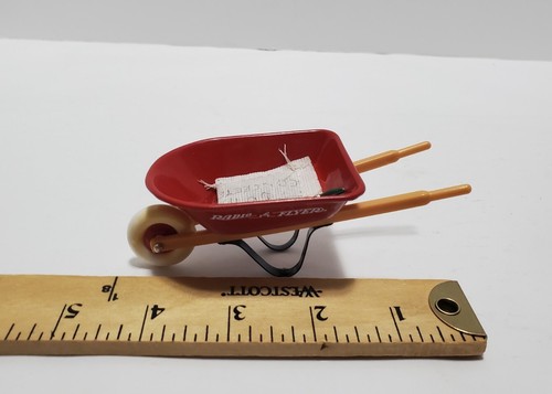 Vtg Radio Flyer Miniature Red Wheelbarrow Decor Display Planter w/ Concrete Bag - Picture 4 of 8