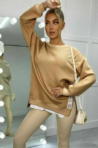 Women's side split zip-up pullover long sleeve long top for women - Imagen 12 de 17