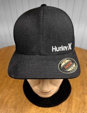 Hurley Black 6-Panel Mid-Profile Textures Size S/Med Flexfit Snapback Hat NWT 
