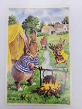 Racey Helps "THE CAMPERS" Anthropomorphic Fantasy Postcard Medici