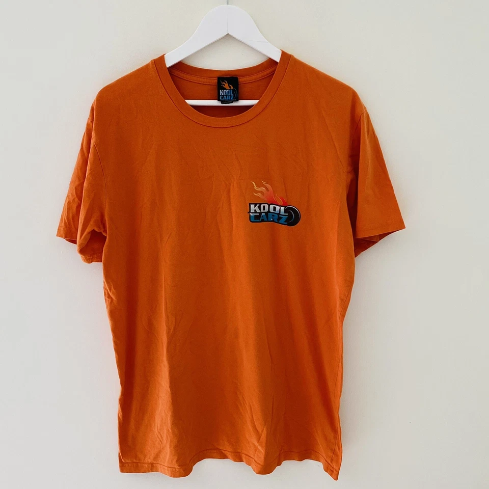 Kool Carz Mens Short Sleeve Graphic Print “Player” T Shirt - Orange Size Large