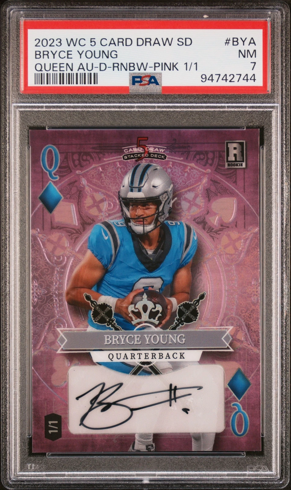 Bryce Young Wild Card 5 Card Draw Stacked Deck Queen Autographs #BYA Diamond-Rainbow Foil-Pink 1/1
