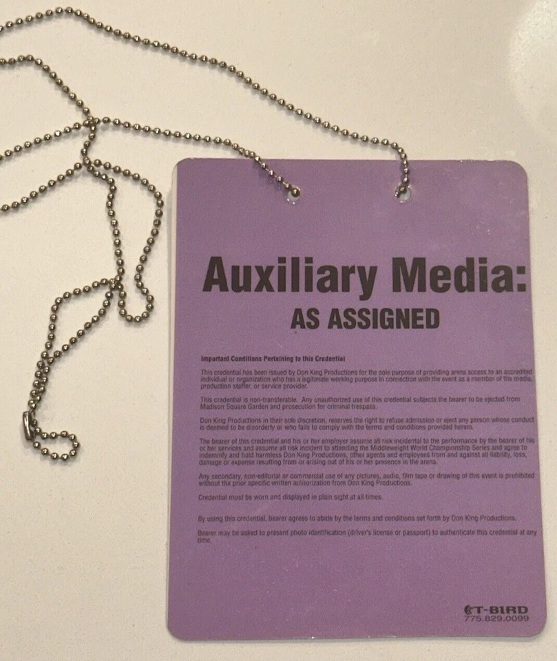 辅助媒体通行证拳击票根味精徽章特立尼达Joppy TKO 2001年5月12日  — 第 3/3 张图片