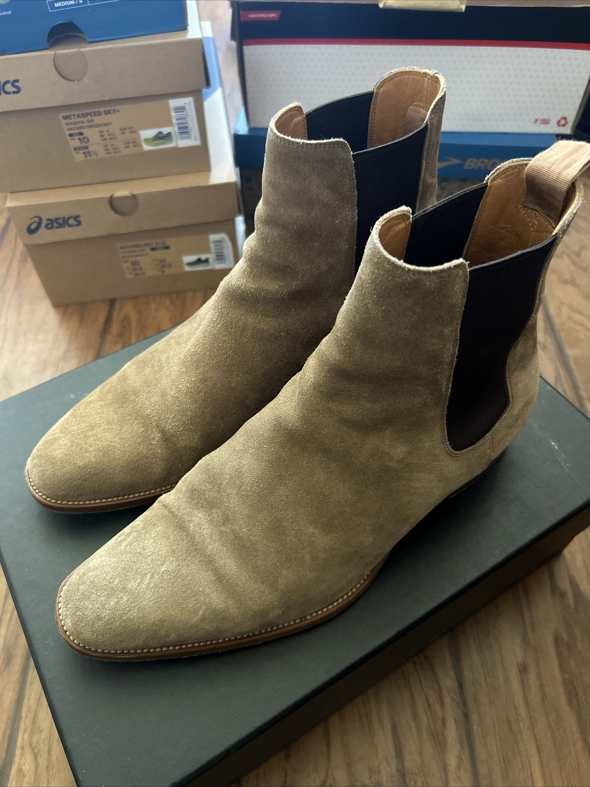 stivale chelsea saint laurent wyatt 30 scamosciato marrone beige IT 42