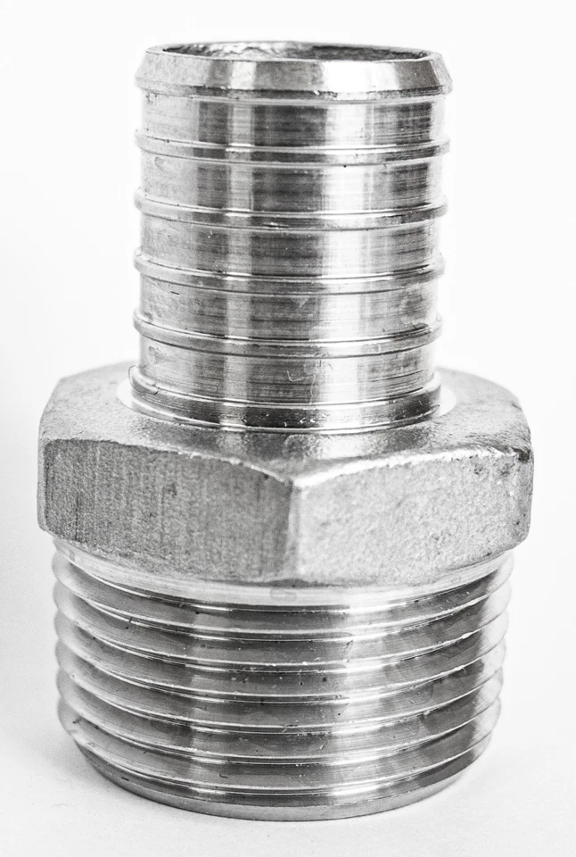3/4" Stainless Steel PEX Adapter MNPT x Male PEX Hose Barb Crimp Fitting SS 316 - Image 2 of 4