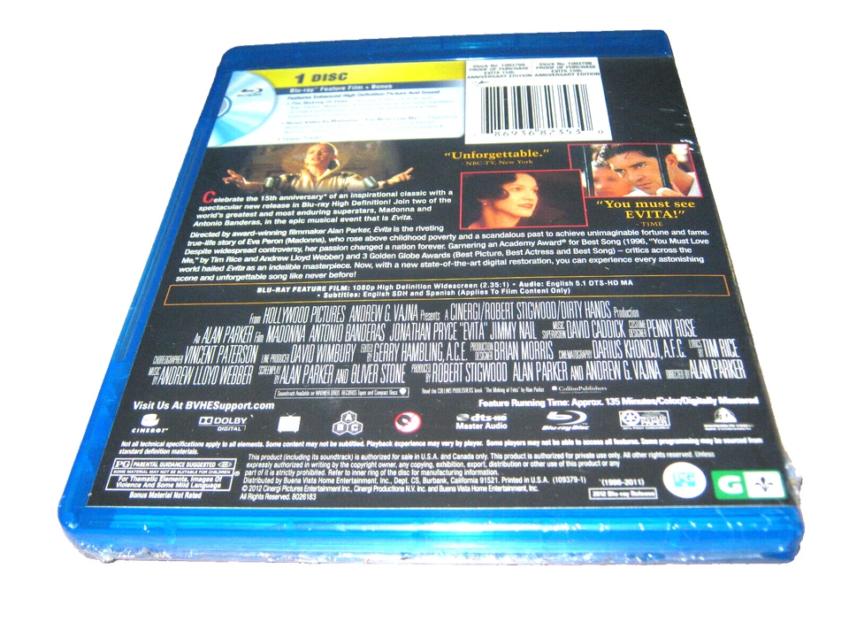 Evita - Edición 15 Aniversario - Madonna - Blu-Ray - Nuevo Precintado - Región A Foto 2 de 2