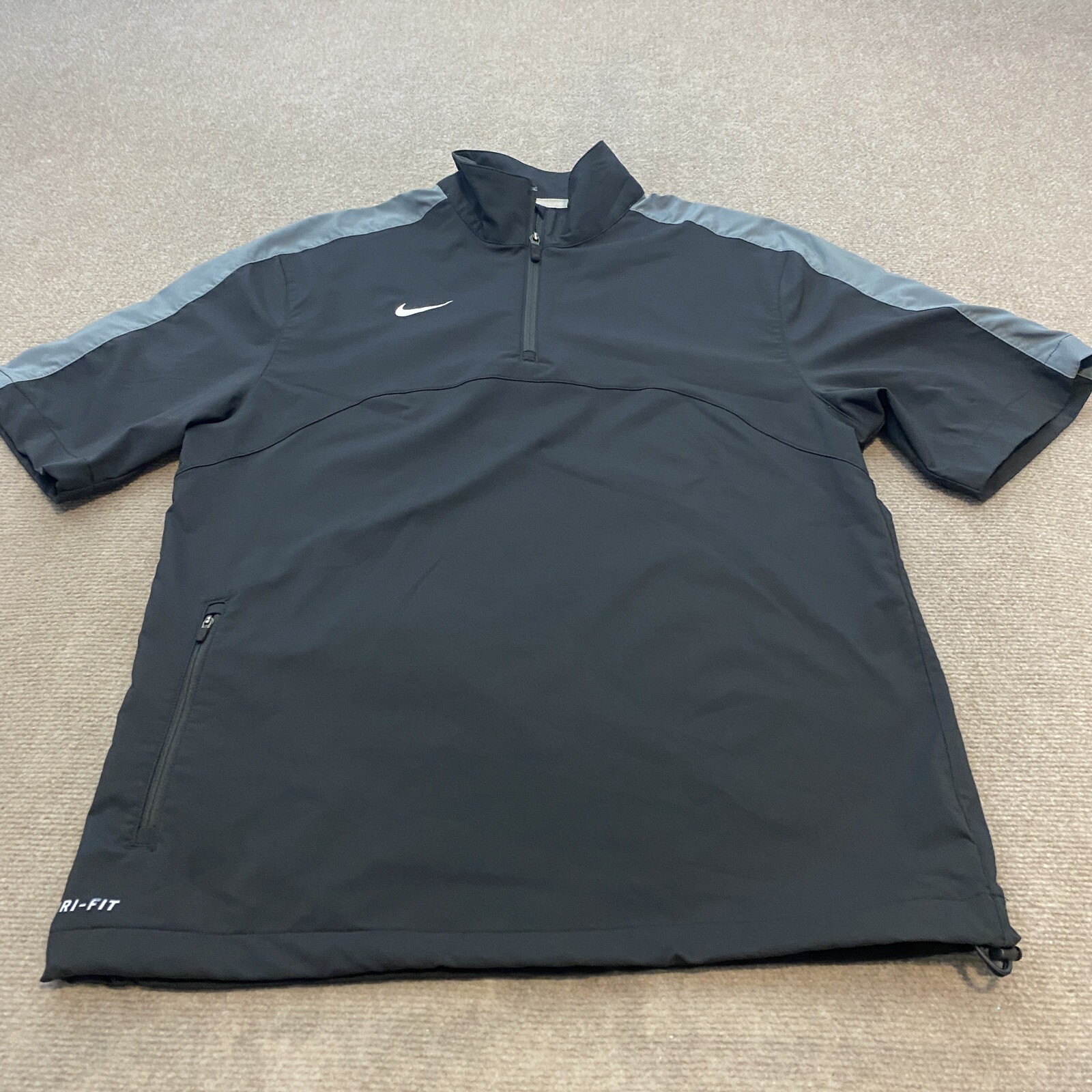 NIKE Jacket Men's Size Small Dri Fit Black Gray 1/4 Zip Baseball Windbreaker