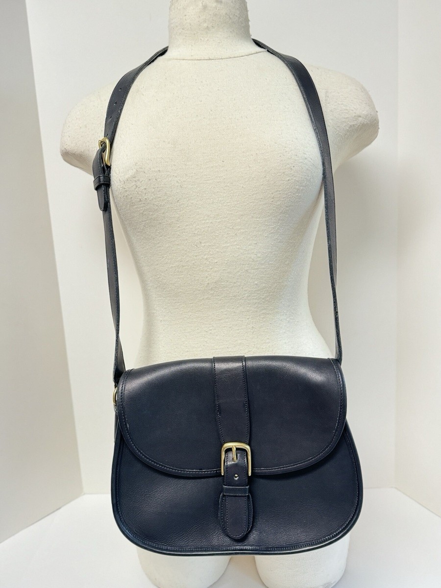 Vintage Coach Saddle Bag Crossbody Black Leather Snap Closure