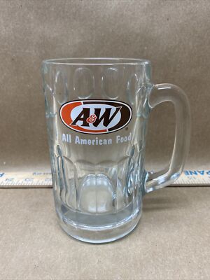 Vtg A&W Logo All American Food Large Heavy Glass AW Root Beer Mug 5+3/4  Tall