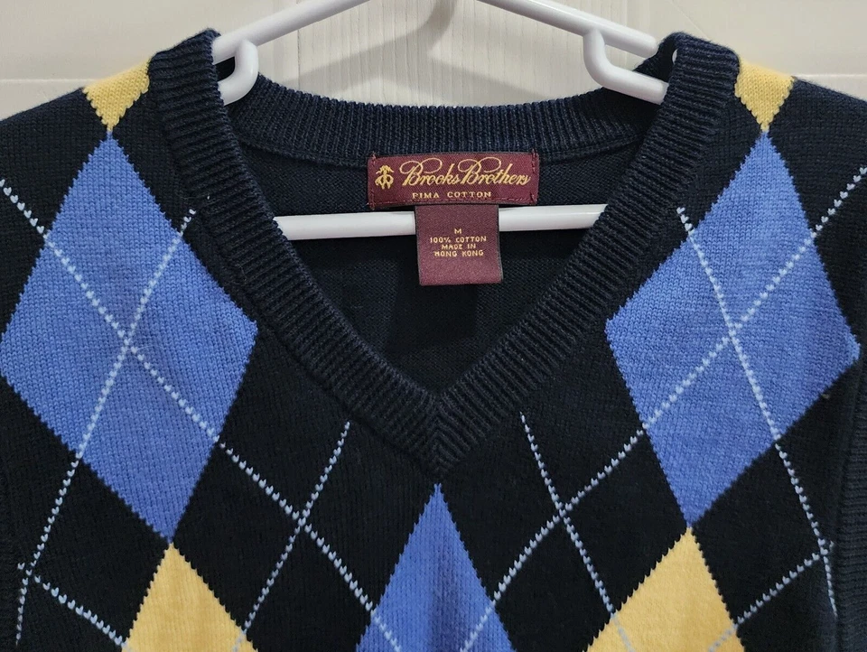 Colete suéter Brooks Brothers masculino sem mangas algodão pima azul argila juvenil tamanho M - Imagem 2 de 4