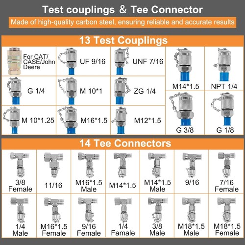 Excavator Hydraulic Pressure Test Kit 5 Hoses 5 Gauges 13 Couplings 14 Connector - Picture 5 of 10