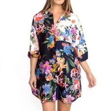 Johnny Was NWT Neon Jungle Mix Easy Patchwork Button Down Tunic Dress Size L