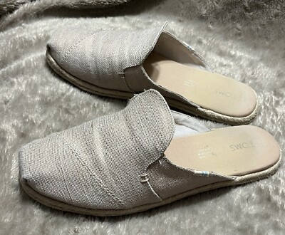 Toms Woven Nova Pink Rose Gold Shimmer SlipOn Espadrille Mule Shoes Women  Sz