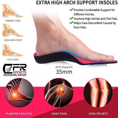 Orthotic Shoe Insoles Inserts Flat Feet High Arch Support Plantar Fasciitis Pair - Picture 3 of 13