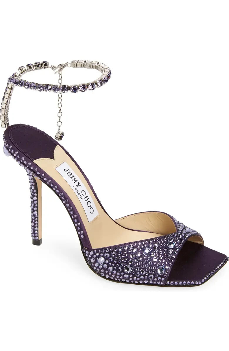 JIMMY CHOO SAEDA SEXY CASSIS PURPLE CRYSTAL SANDALS EU 37