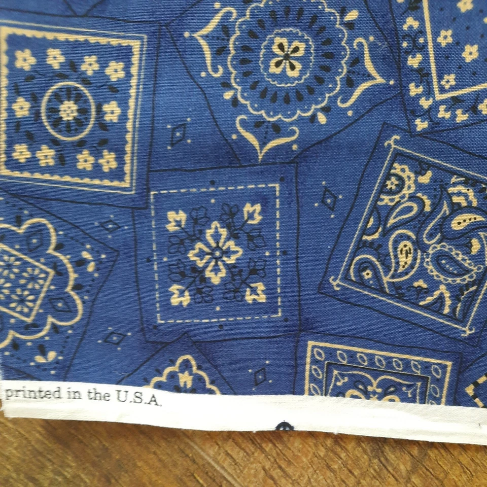 VTG Quilting Fabric Cranston Print Works 44" X 23" Cotton Blue Tan Sewing - Image 3 of 4