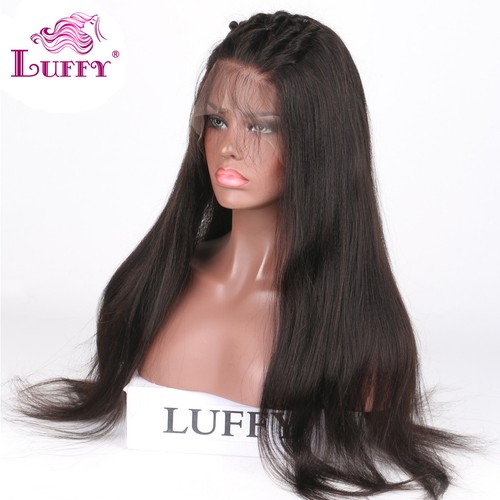Peluca frontal de encaje claro Yaki recto cuero cabelludo falso 13*6 cabello humano brasileño predespluck - Imagen 5 de 12