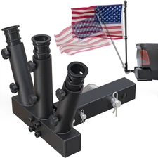 Truck Flag Pole Holder Hitch Mount – Heavy Duty 3-Hole Adjustable, Universal Kit