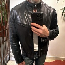 Giacca da motociclista uomo stile vintage pelle di capra cerata cafe racer moto