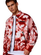 Chaqueta para Hombres Harrington Grande Tie Dye Rojo Abrigo Bombardero PVP £60 Boohoo Hombre