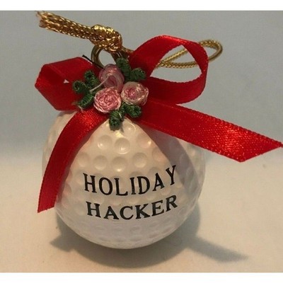 #1300 Golf Ball Holiday Hacker white ornament  1.75 in X 1.75in