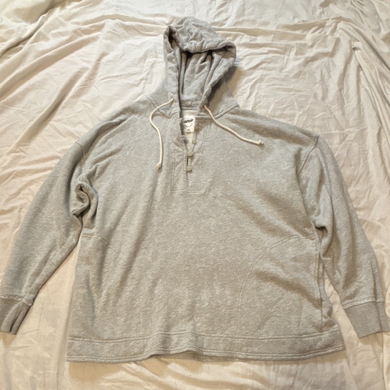 Aerie Gray Pullover Fleece Hoodie Button Front Women XS