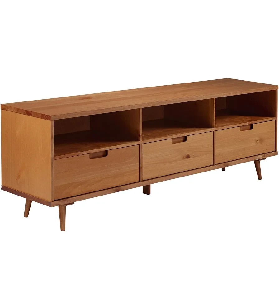 NEW!! Walker Edison 3 drawer mid century modern wood TV stan