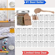 Mini Glass Jars with Lids 30 Pack 1.5oz Hexagon Honey Spice Jars Silver Twist