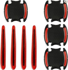 8 PCS Car Door Handle Scratch Protectors, Carbon Fiber Car Door Han Color: Red