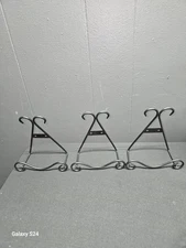 Set Of 3 Vtg Wrought Iron Hanging Plate, Bowl Stand Art Swirl TipDisplay Easel, 