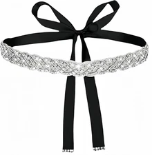 Bridal Rhinestone Belt for Women - Sparkling Crystal Wedding Sash Adjustable Wa