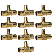 10 Pack XFITTING 3/4" x 3/4" x 1/2" Pex-B Tee Crimp Fitting, Lead Free Brass