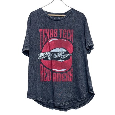 Texas Tech T-Shirt Women Large Charcoal Acid Wash Red Raiders Lip Thunder School