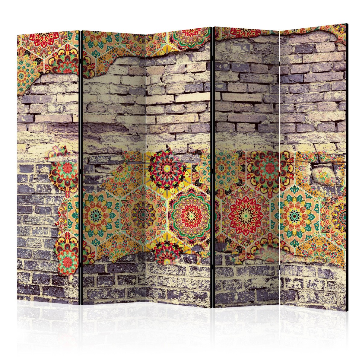Paravent 5 volets Colourful Equation 172x225cm en bois de pin massif