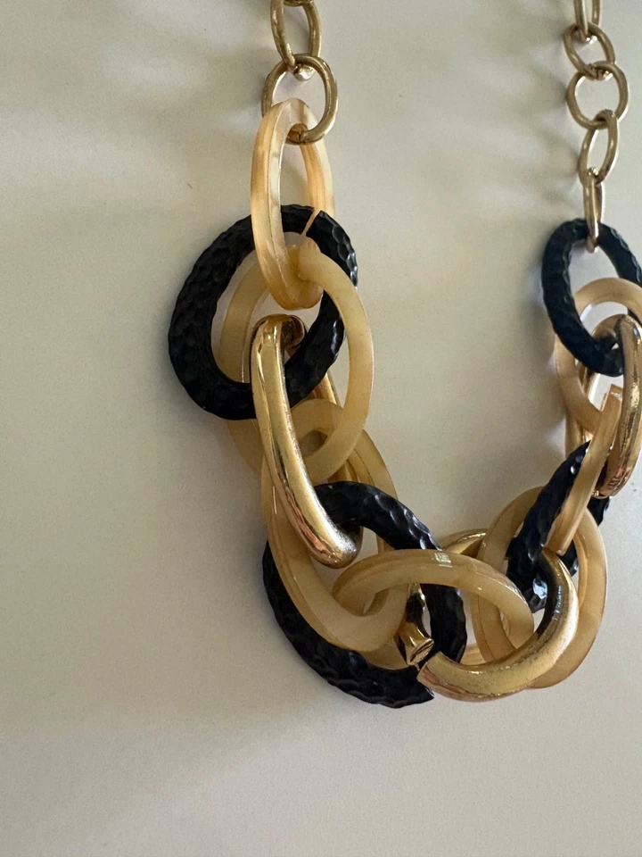 Erica Lyons EL Tono Dorado Negro Grueso Declaración Collar Ajustable 9" Foto 3 de 4