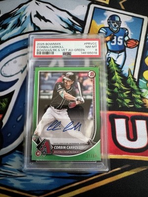 2025 Bowman Corbin Carroll #PRV-CC Green /99 Auto PSA 8 Cert 146185018