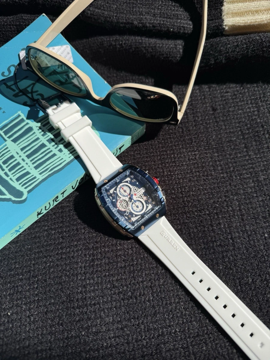 CURREN Heren sport waterdicht lederen band polshorloge 8250 (geel), geel, klassiek, Geel, Klassiek