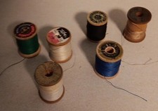 6 LOT Blue Gold Black Multi Richardson Coats  Clark Star Vintage Wooden Spools
