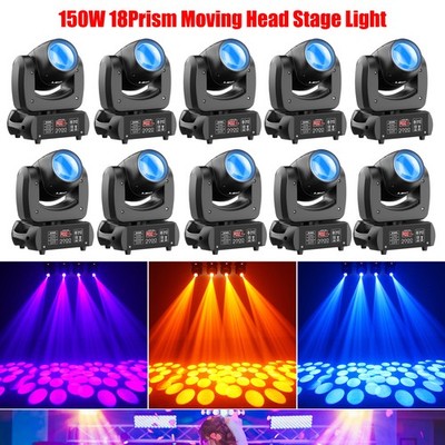 10x 150W 18Prism Gobo Moving Head Light Beam RGBW LED DMX Stage DJ Party Show