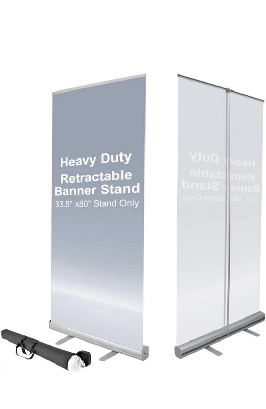 Retractable Banner Stand 33.5x80 Heavy Duty Adjustable w/Case Trade Show Display