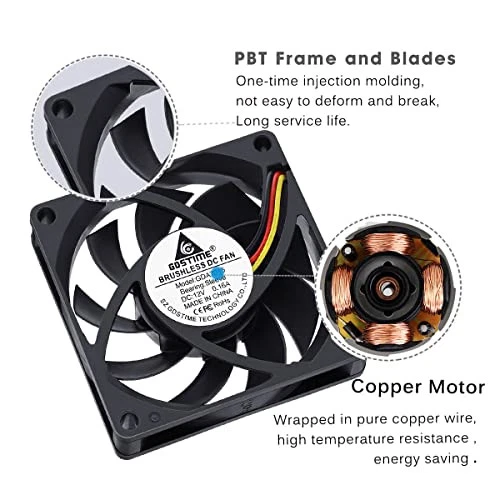 GDSTIME 12V Computer Fan 70mm CPU Fan 70 x 15mm CPU Cooler 7CM PC Fan 3 Pin Fan - Image 3 of 4