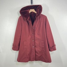 Vtg 70s Bonders Exclusive All Seasons Calendar Cloth Coat Red Faux Fur Lined S/M