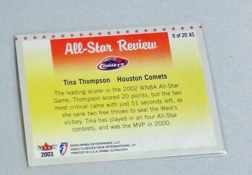 Fleer Ultra 2003 WNBA All-Star Review Tina Thompson Houston Comets #9 delantero - Imagen 2 de 2