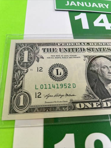 One Dollar Birthday Note January 14 1952. Uncirculated. Fancy Serial Number - Picture 3 of 16