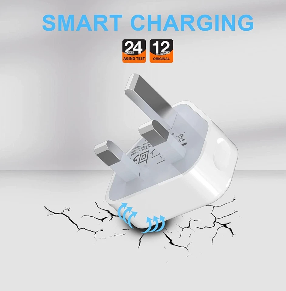 Dual USB A Port Fast Charger Adaptor UK Mains Wall 3 Pin Plug for Phone Tablet - Image 2 of 4