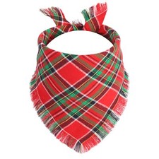 Christmas Dog Bandanas 1PCS-Small Red Plaid Scarf with Tassels Edges Reversib...