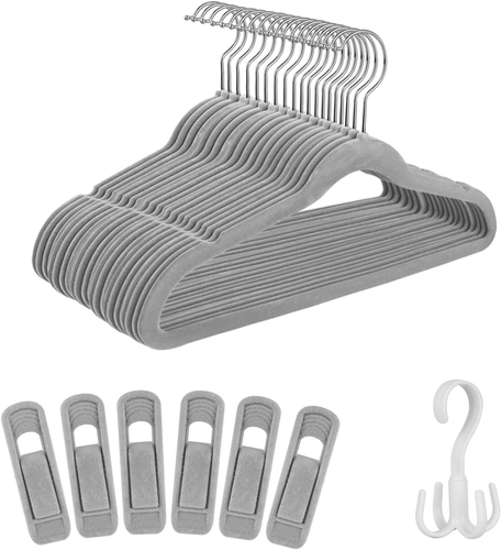 30 Pack Toddler Velvet Hangers, Gray Non-Slip Kids Space Saving Felt Baby Hanger - Afbeelding 1 van 7