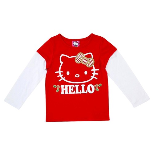 Hello Kitty Infant Toddler Girls Red White Gold Glitter T-Shirt Holiday Tee - 第 1/1 張圖片