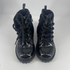 Old Navy Black Jack Combat Boots Toddler Sz 6 Patent Leather Side Zipper Booties