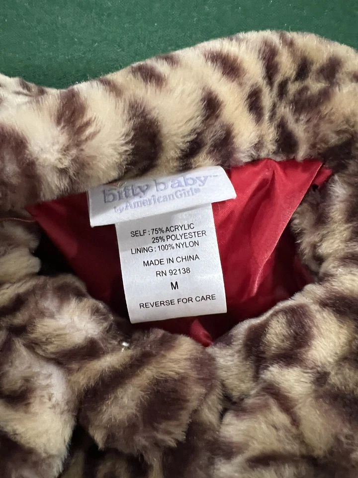 Abrigo mediano American Girl Bitty Baby Girls chocolate cereza leopardo piel sintética Foto 2 de 4
